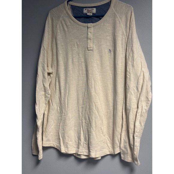 Original Penguin Mens XL Long Sleeve Slub Henley Shirt Oatmeal Heather XL - Picture 4 of 11